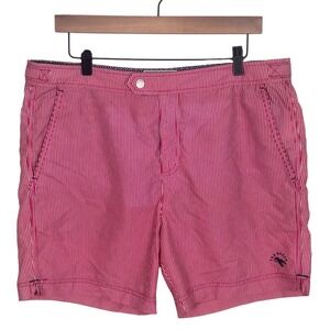 Ted Baker Mens Swimsuit Trunks Pink White Striped Sz 4 Large Shorts Lobster